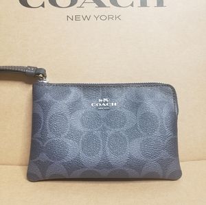 SOLD****COACH Denim Blue Logo Corner Zip Wristlet